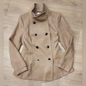 H&M Women's Beige Double-Breasted Pea Coat